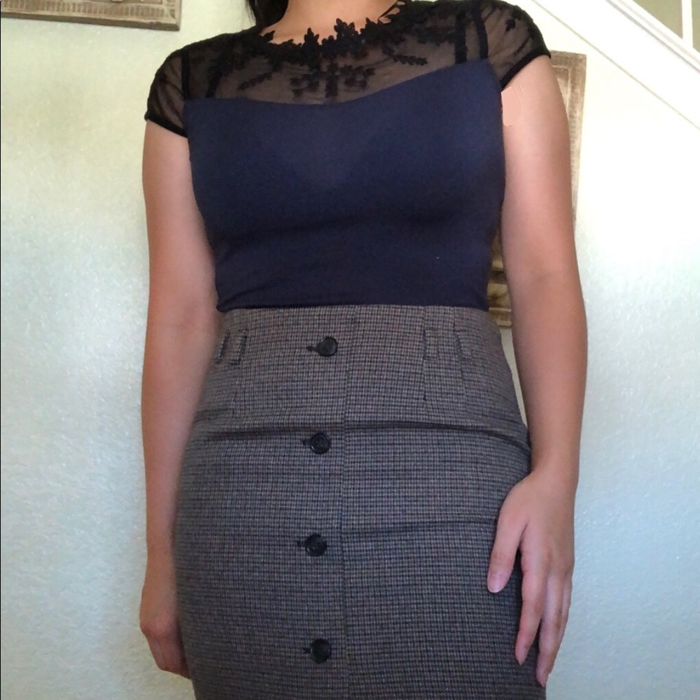 High Waisted Button Down Pencil Skirt